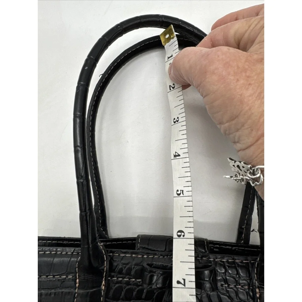 Vintage LIZ CLAIBORNE Black crocodile-embossed faux leather‎ handbag W/ Bow